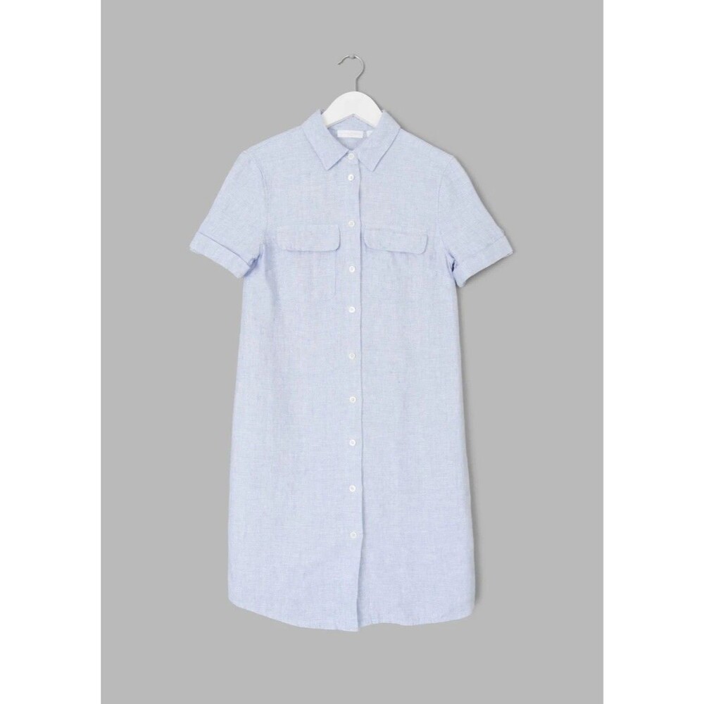 The White Company London 100% Linen Shirt-Dress Sz US 6 / UK 10 Blue Button Down